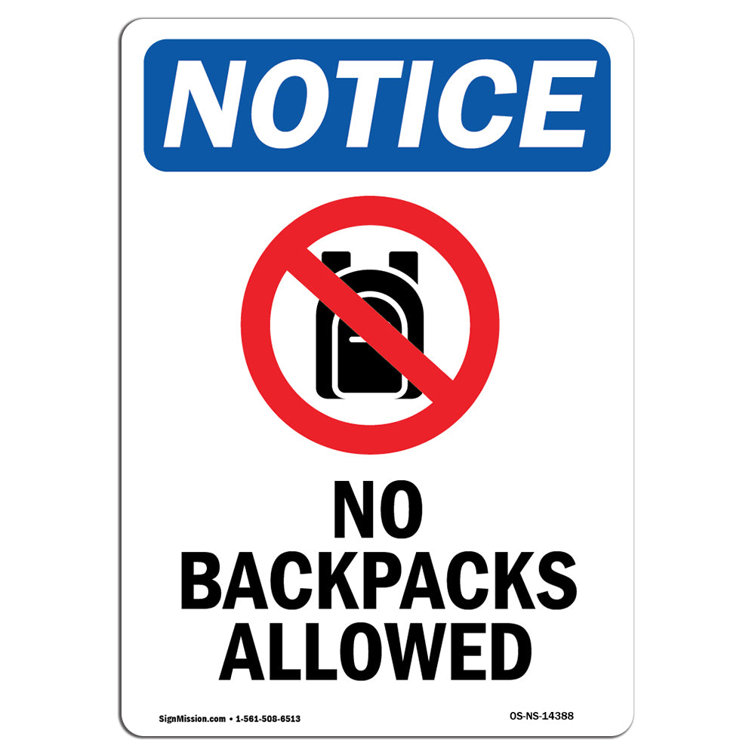 SignMission No Backpacks Allowed Sign with Symbol Wayfair